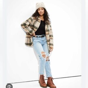 American Eagle AE Oversized Plaid Button Up Jacket, XS